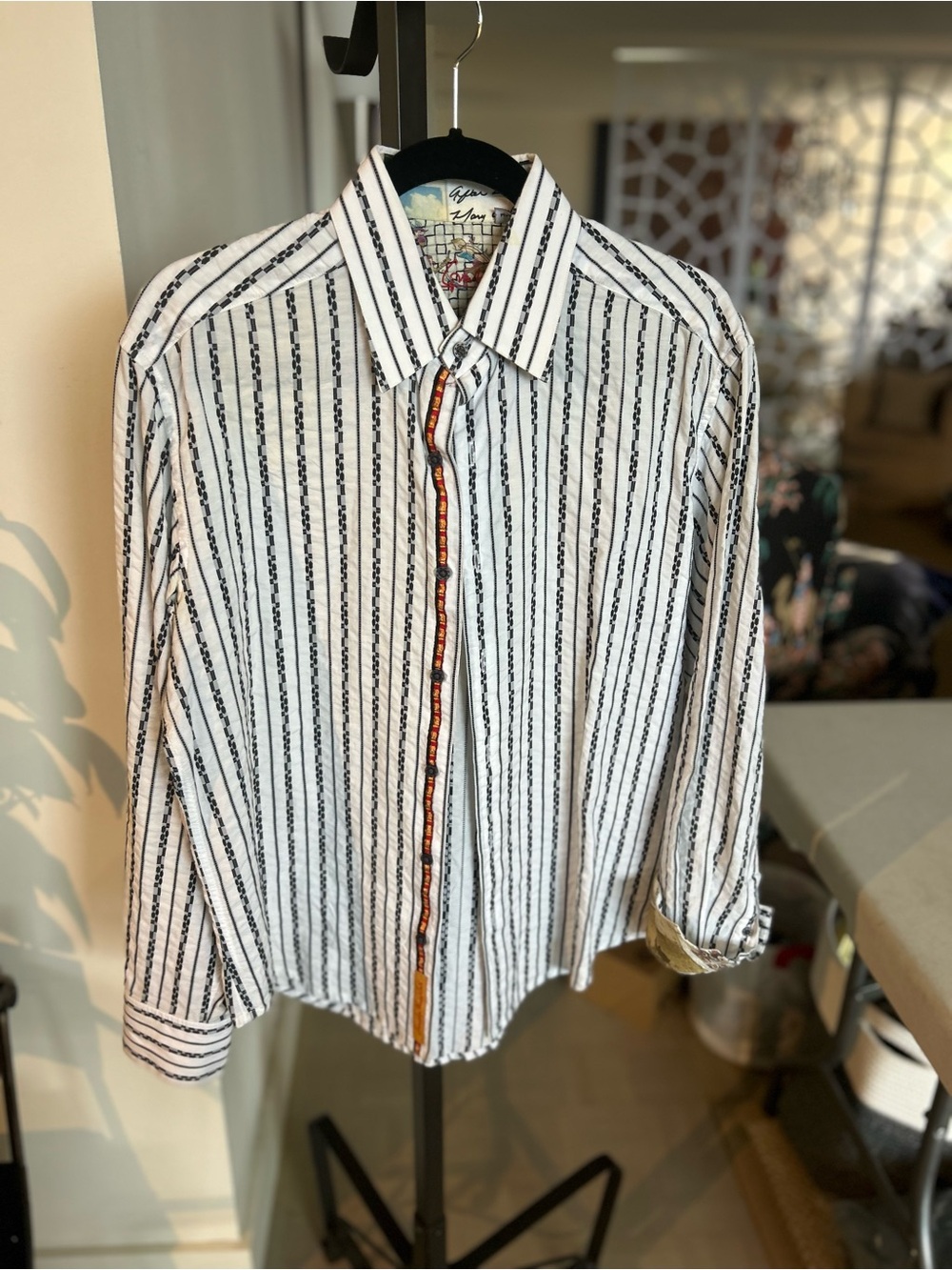 Robert Graham Men's White Vertical Stripe Button-Up Shirt/ great colours.